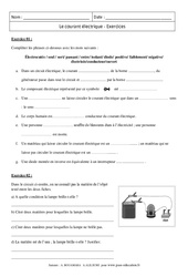 Courant électrique - Exercices corrigés - Physique - Chimie : 1ere Secondaire - PDF à imprimer