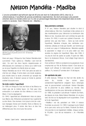 Nelson Mandela - Madiba - Afrique du Sud - Lecture - Documentaire : 3eme, 4eme, 5eme Primaire - PDF à imprimer