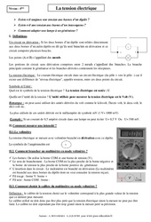 Tension électrique - Cours - Physique - Chimie : 2eme Secondaire - PDF à imprimer