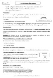 Résistance électrique - Cours - Physique - Chimie : 2eme Secondaire - PDF à imprimer