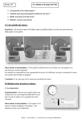 Volume - Masse de l’air - Cours - Physique - Chimie : 2eme Secondaire - PDF à imprimer
