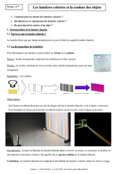 Lumières colorées - Couleur des objets - Cours - Physique - Chimie : 2eme Secondaire - PDF à imprimer