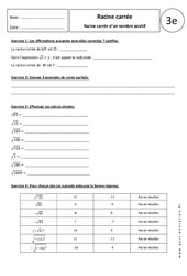 Racine carrée d'un nombre positif - Exercices corrigés : 3eme Secondaire - PDF à imprimer