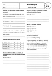 Notion de PGCD - Exercices corrigés - Arithmétique : 3eme Secondaire - PDF à imprimer