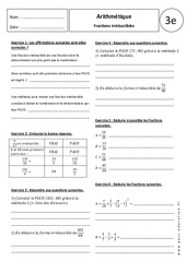 Fractions irréductibles - Exercices corrigés - Arithmétique : 3eme Secondaire - PDF à imprimer