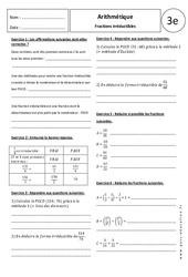 Fractions irréductibles - Exercices corrigés - Arithmétique : 3eme Secondaire - PDF à imprimer
