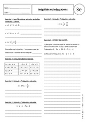 Inégalités - Inéquations - Exercices corrigés : 3eme Secondaire - PDF à imprimer