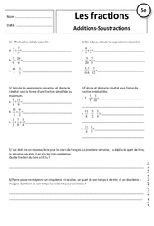 Additions - Opérations sur les fractions - Exercices corrigés : 1ere Secondaire
