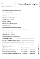 Phrase complexe - Phrase simple - Exercices corrigés : 1ere Secondaire - PDF à imprimer