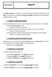 Adjectif - Cours - Grammaire - Français : 1ere Secondaire - PDF à imprimer