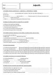 Adjectif - Exercices corrigés : 1ere Secondaire - PDF à imprimer