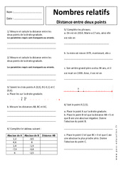 Distance entre 2 points - Nombres relatifs - Exercices corrigés : 1ere Secondaire - PDF à imprimer