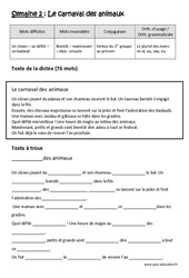 Le carnaval des animaux  - Verbes du 1er groupe au présent - Pluriel des noms en al, au, eau, eu - Dictée préparée - A trous : 5eme Primaire - Cycle 3 - PDF à imprimer