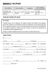 Au cirque  - Verbes du 1er groupe au présent - Verbes particuliers : - cer, - ger, - yer - Dictée préparée - A trous : 5eme Primaire - Cycle 3 - PDF à imprimer