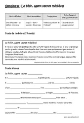 Le Félin, agent secret médiéval - Verbes au présent de l’indicatif - Accord dans le groupe nominal - Dictée préparée - A trous : 5eme Primaire - Cycle 3 - PDF à imprimer