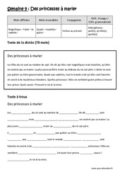Des princesses à marier - Verbes au présent - Homophones - Fiches quel(s), qu’elle(s), quelle(s) - Dictée préparée - A trous : 5eme Primaire - Cycle 3 - PDF à imprimer