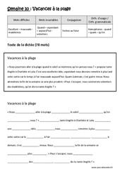 Vacances à la plage - Verbes au futur - Homophones - Fiches quand - quant - qu’en - Dictée préparée - A trous : 5eme Primaire - Cycle 3 - PDF à imprimer