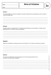 Aires - Volumes - Exercices corrigés : 3eme Secondaire - PDF à imprimer
