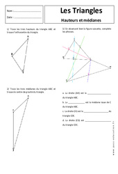 Hauteur - Médiane - Triangles - Exercices corrigés - Géométrie : 1ere Secondaire - PDF à imprimer