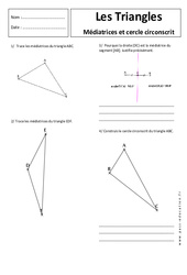 Médiatrice et cercle circonscrit - Triangles - Exercices corrigés - Géométrie : 1ere Secondaire - PDF à imprimer