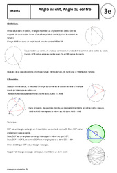 Angle inscrit - Angle au centre - Cours - Géométrie : 3eme Secondaire - PDF à imprimer