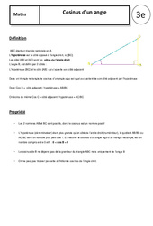 Cosinus d'un angle - Cours - Géométrie : 3eme Secondaire - PDF à imprimer