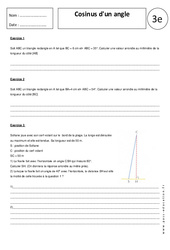 Cosinus d'un angle - Exercices corrigés - Trigonométrie : 3eme Secondaire - PDF à imprimer