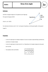 Sinus d'un angle - Cours - Trigonométrie : 3eme Secondaire - PDF à imprimer