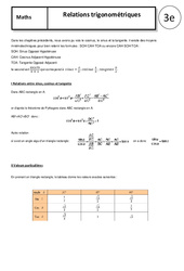 Relations trigonométriques - Cours - Trigonométrie : 3eme Secondaire - PDF à imprimer