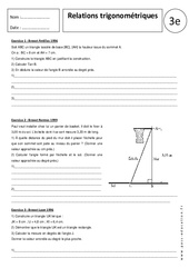 Relations trigonométriques - Exercices corrigés - Trigonométrie : 3eme Secondaire - PDF à imprimer