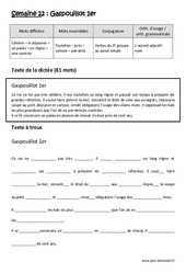 Exercice Gaspouillot 1er  - Verbes du  groupe au passé simple - Accord adjectif - nom - Dictée préparée - A trous : 5eme Primaire - Cycle 3 - PDF à imprimer