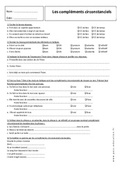 Compléments circonstanciels - Exercices corrigés - Grammaire - Français : 1ere Secondaire - PDF à imprimer