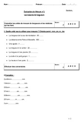 Mesures de longueurs - Examen Evaluation : 3eme Primaire