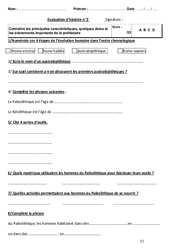 Préhistoire - Examen Evaluation : 3eme Primaire - PDF à imprimer