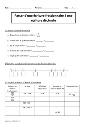Passer d’une écriture fractionnaire à une écriture décimale - Exercices corrigés - Fractions : 5eme Primaire - PDF à imprimer