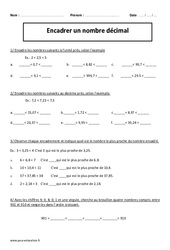 Encadrer un nombre décimal - Exercices corrigés - Numération : 5eme Primaire - PDF à imprimer