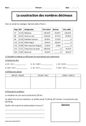 Soustraction de nombres décimaux - Exercices corrigés - Calcul : 5eme Primaire - PDF à imprimer