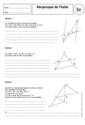 Réciproque théorème de Thalès - Exercices corrigés - Géométrie : 3eme Secondaire - PDF à imprimer