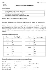 Passé simple - Examen Evaluation : 5eme Primaire - PDF à imprimer
