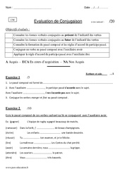 Passé composé - Examen Evaluation : 4eme, 5eme Primaire - PDF à imprimer
