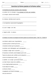 Forme passive - Forme active - Exercices avec correction : 4eme, 5eme Primaire - PDF à imprimer