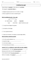 Attribut du sujet - Exercices corrigés - Grammaire : 4eme, 5eme Primaire - PDF à imprimer