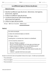 Types et formes de phrases - Examen Evaluation : 4eme, 5eme Primaire - PDF à imprimer