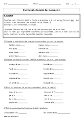 Féminin des noms en é - Exercices corrigés : 3eme, 4eme Primaire - PDF à imprimer