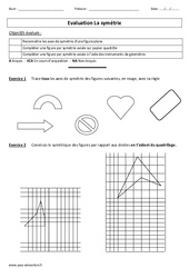 Symétrie - Examen Evaluation - Géométrie : 4eme, 5eme Primaire - PDF à imprimer