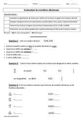 Nombres décimaux et droite graduée - Examen Evaluation : 5eme Primaire - PDF à imprimer