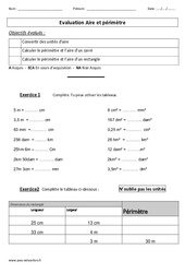 Aire - Périmètre - Examen Evaluation : 4eme, 5eme Primaire - PDF à imprimer