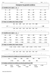 Comparer les grands nombres - Exercices corrigés - Numération : 3eme Primaire - PDF à imprimer