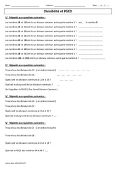 PGCD - Divisibilité - Exercices corrigés - Calcul : 5eme Primaire - PDF à imprimer