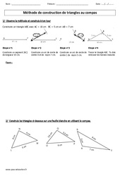 Méthode de construction de triangles au compas - Exercices - Géométrie : 4eme, 5eme Primaire - PDF à imprimer